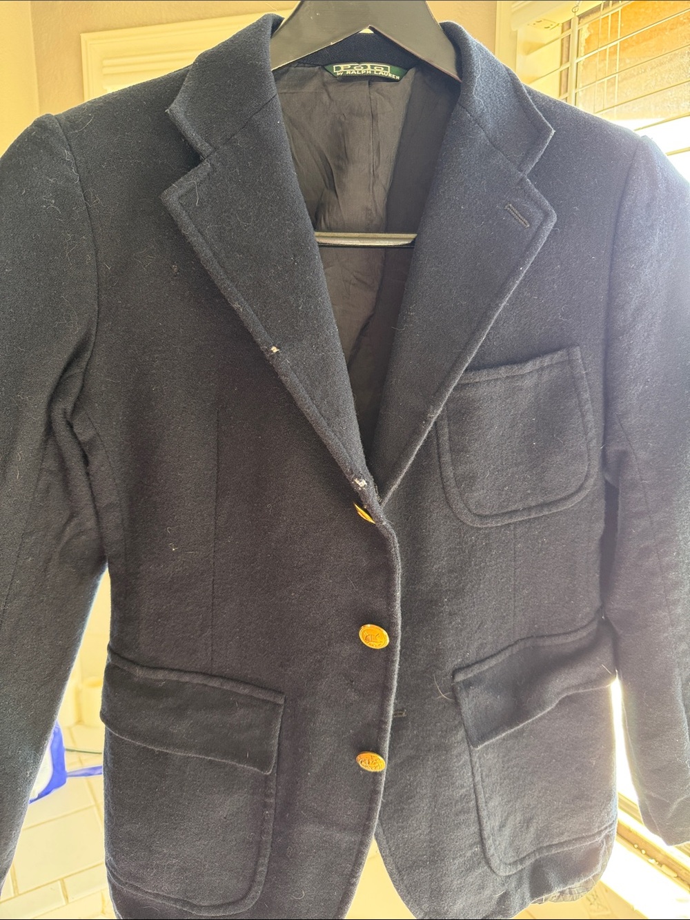 Classic Ralph Lauren Women's Navy Wool Blazer with Gold Buttons